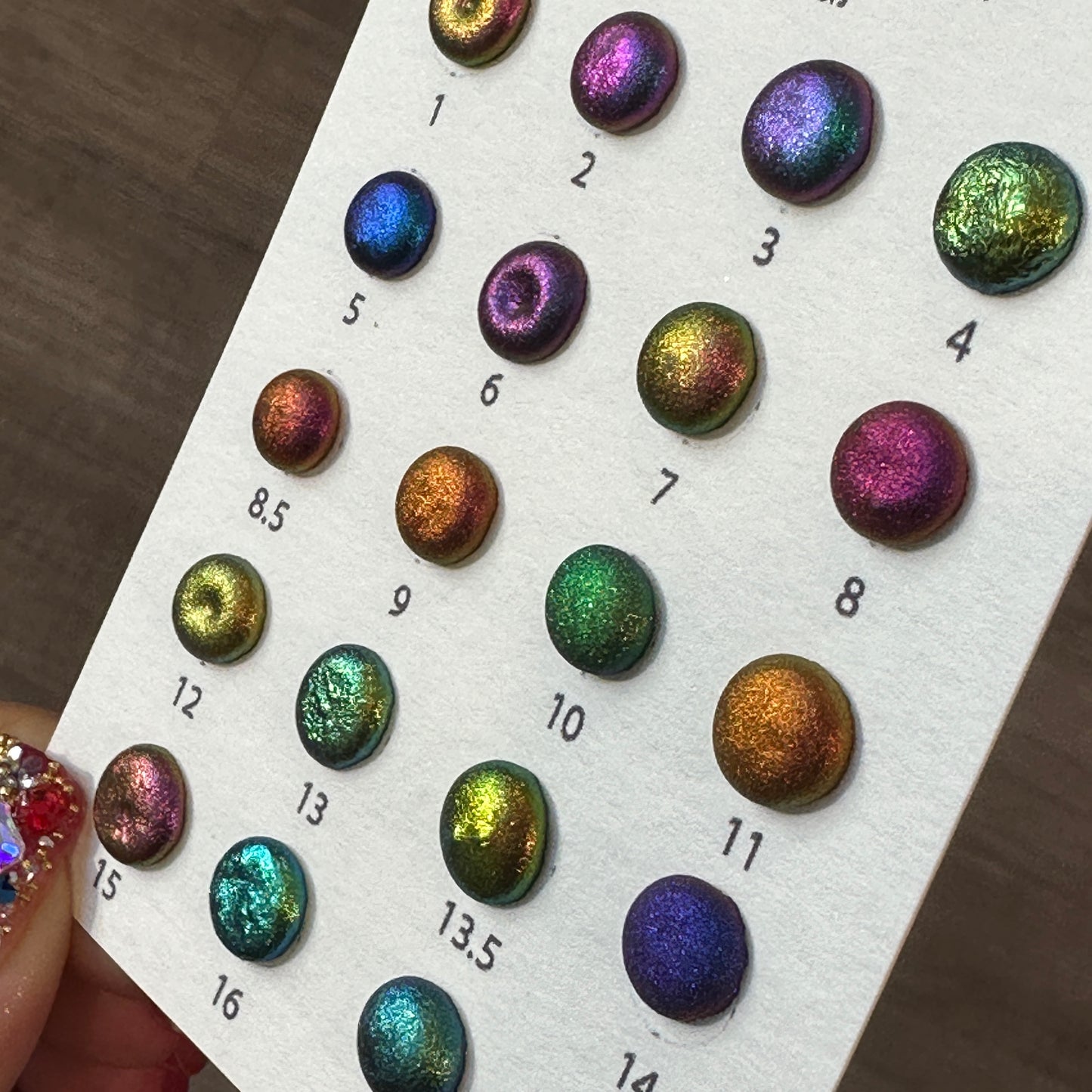 Completed Number Series Dot card Handmade Color Shift Aurora Shimmer Metallic Chameleon Watercolor Paints by iuilewatercolors