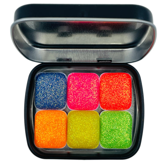 Jelly bean set Handmade Chunky glitter watercolor paints half pans in Tin case
