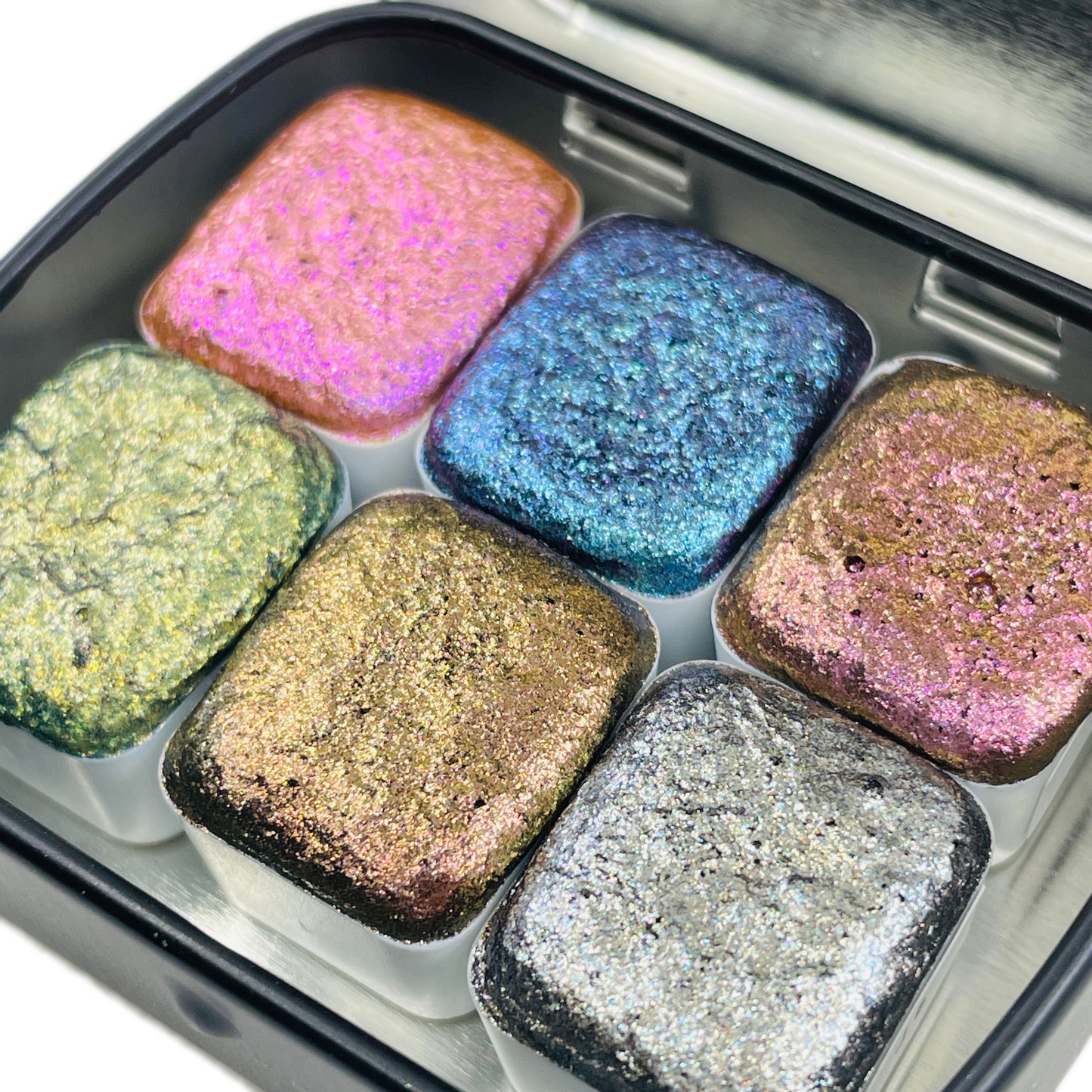 Last Chance! Jewel set handmade watercolor paints half pans in tin case