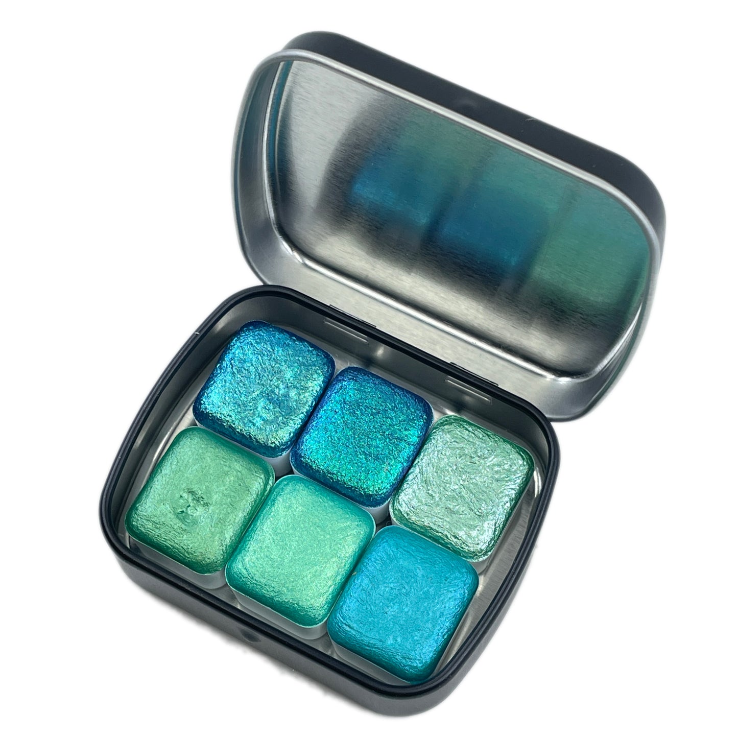 Teal set Handmade Shimmer Metallic Chameleon Colorshift Watercolor Paint Half By iuilewatercolors