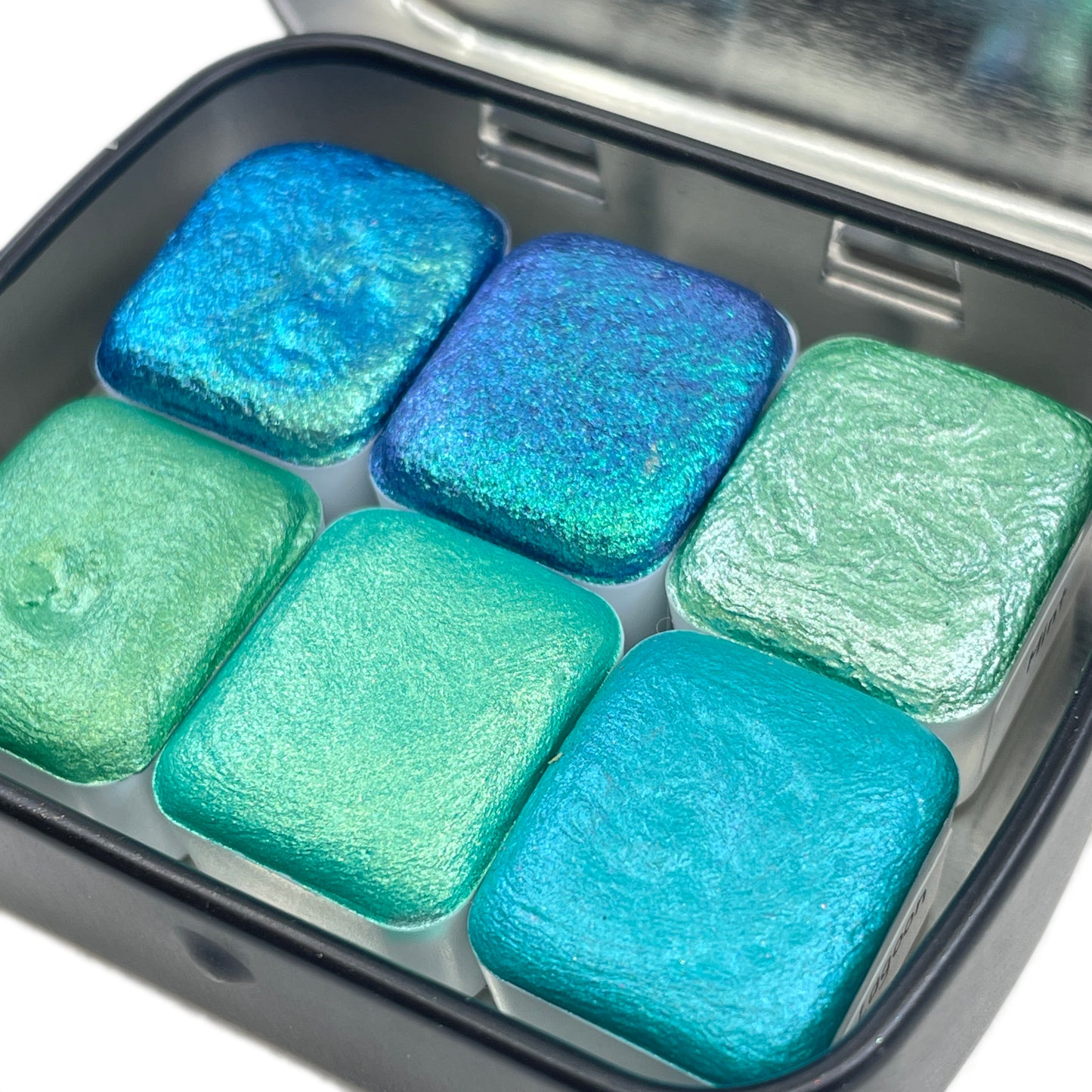 Teal set Handmade Shimmer Metallic Chameleon Colorshift Watercolor Paint Half By iuilewatercolors