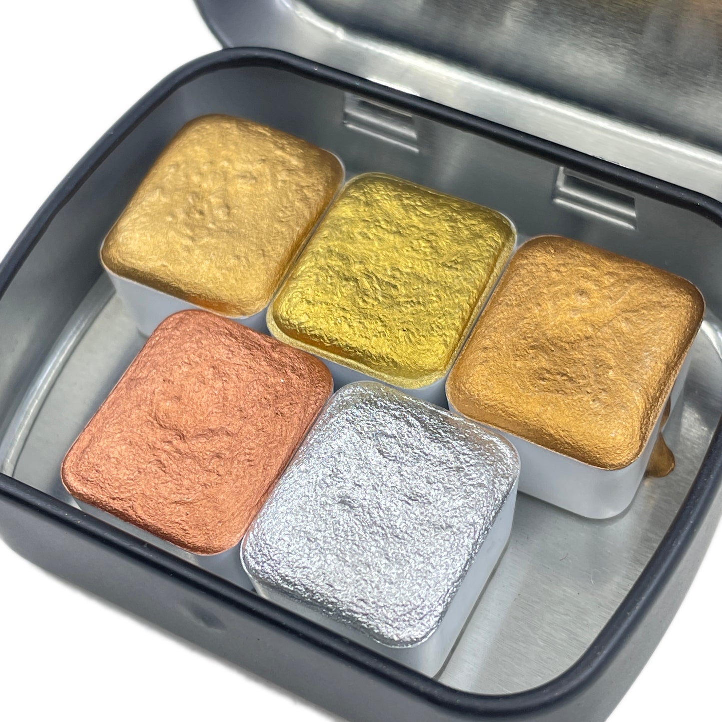 Extra fine set Metallic Chrome Handmade Watercolor Paints Half Pans