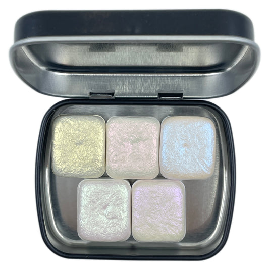 5 Color fairy set for Handmade Shimmer Metallic watercolor paints half pans in Tin case