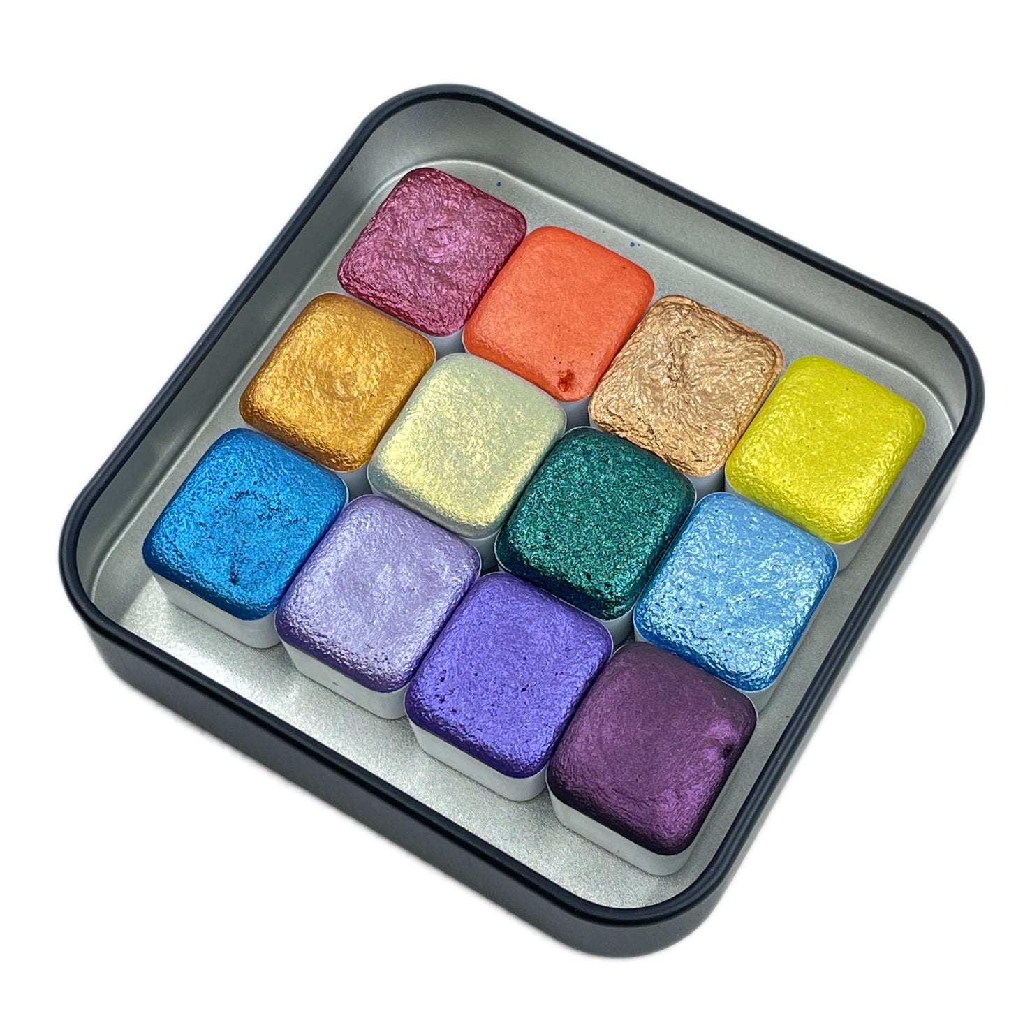 Mica H12 C set Handmade Shimmer Watercolor Paint half pans