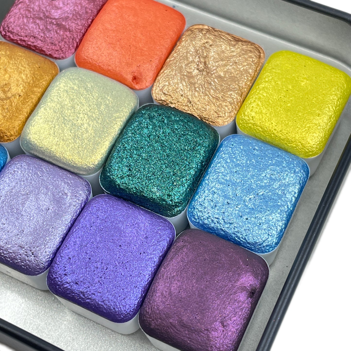Mica H12 C set Handmade Shimmer Watercolor Paint half pans