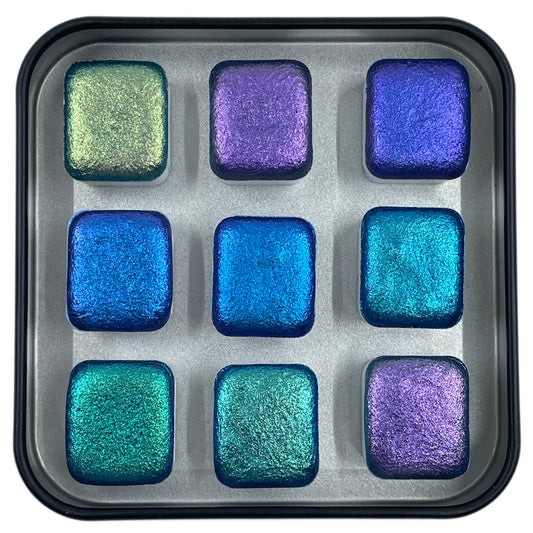Oceans8 Half Set Handmade Color Shift Aurora Shimmer Metallic Chameleon Watercolor Paints by iuilewatercolors