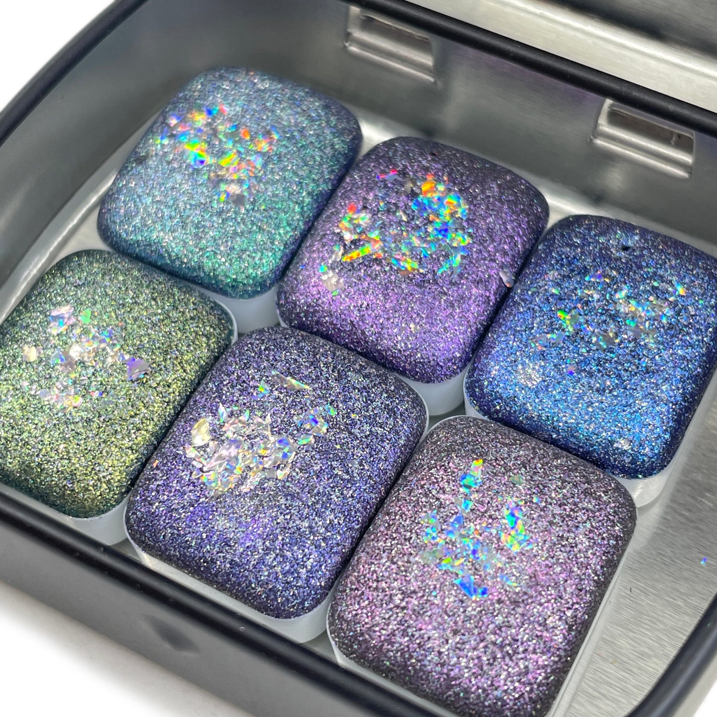 Quarter Night Series set Handmade Glittery Hologram shimmer watercolor Paint by iuilewatercolors