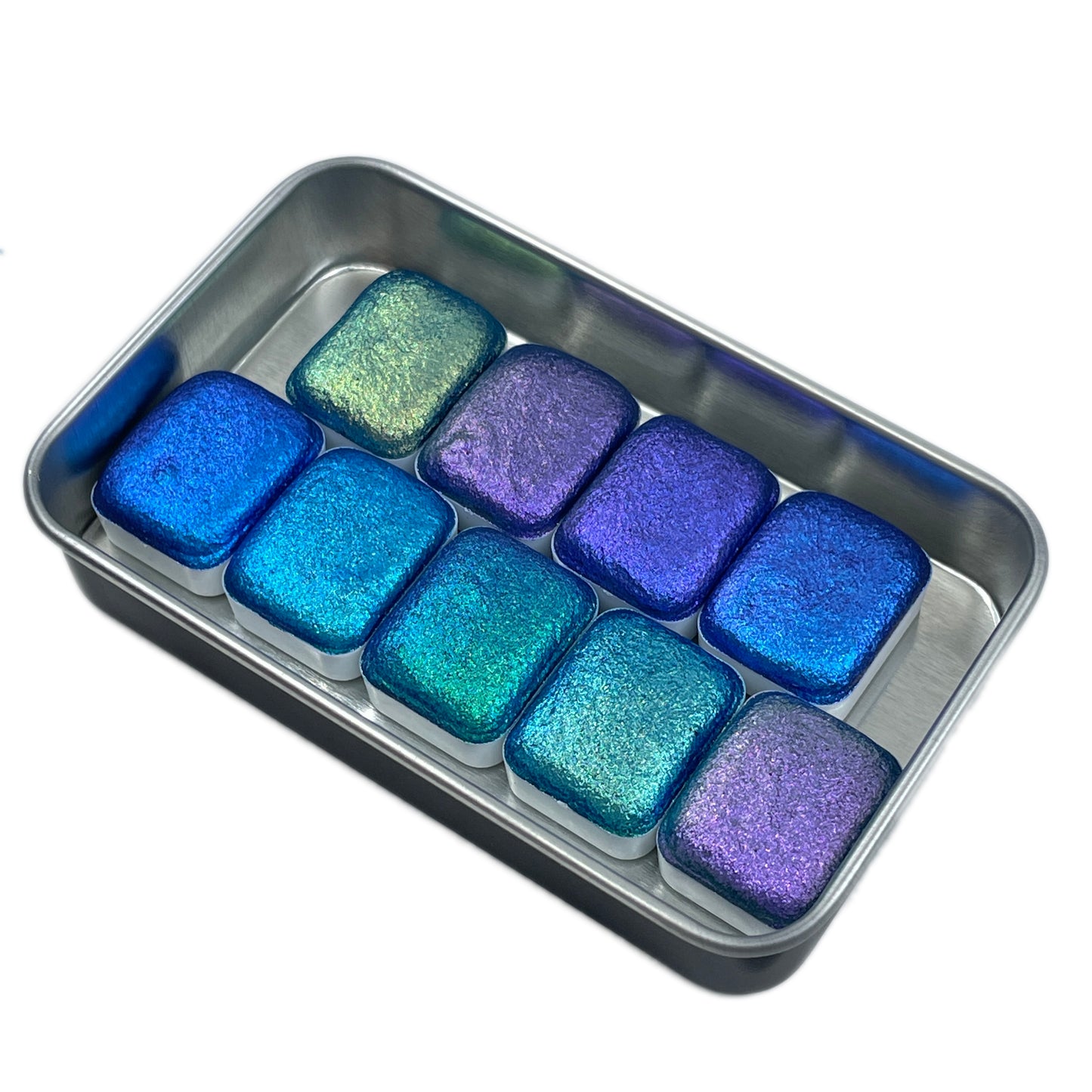 Oceans8 Quarter Pan Handmade Color Shift Aurora Shimmer Metallic Chameleon Watercolor Paints by iuilewatercolors