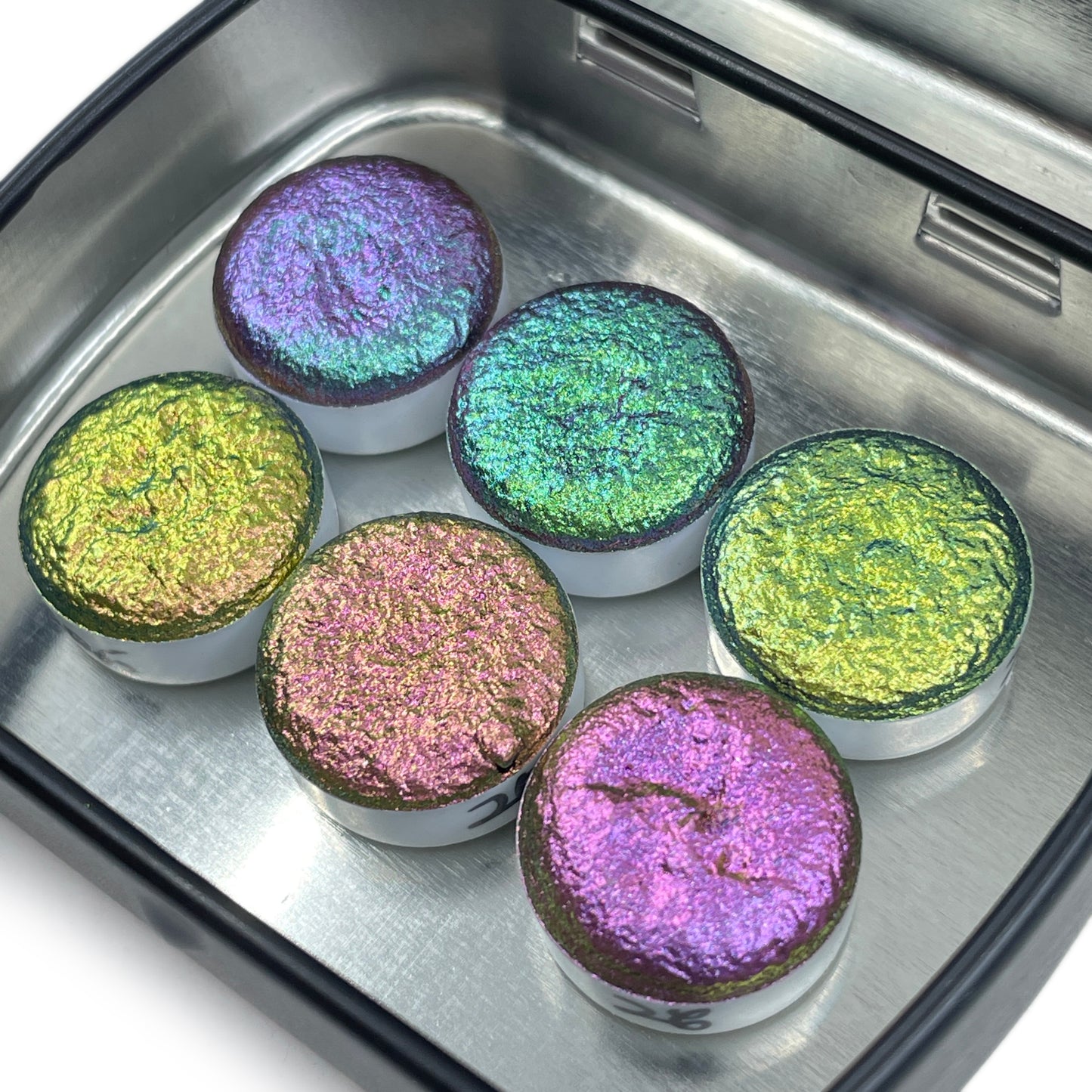 Button Pearl set handmade rainbow color shift watercolor paint