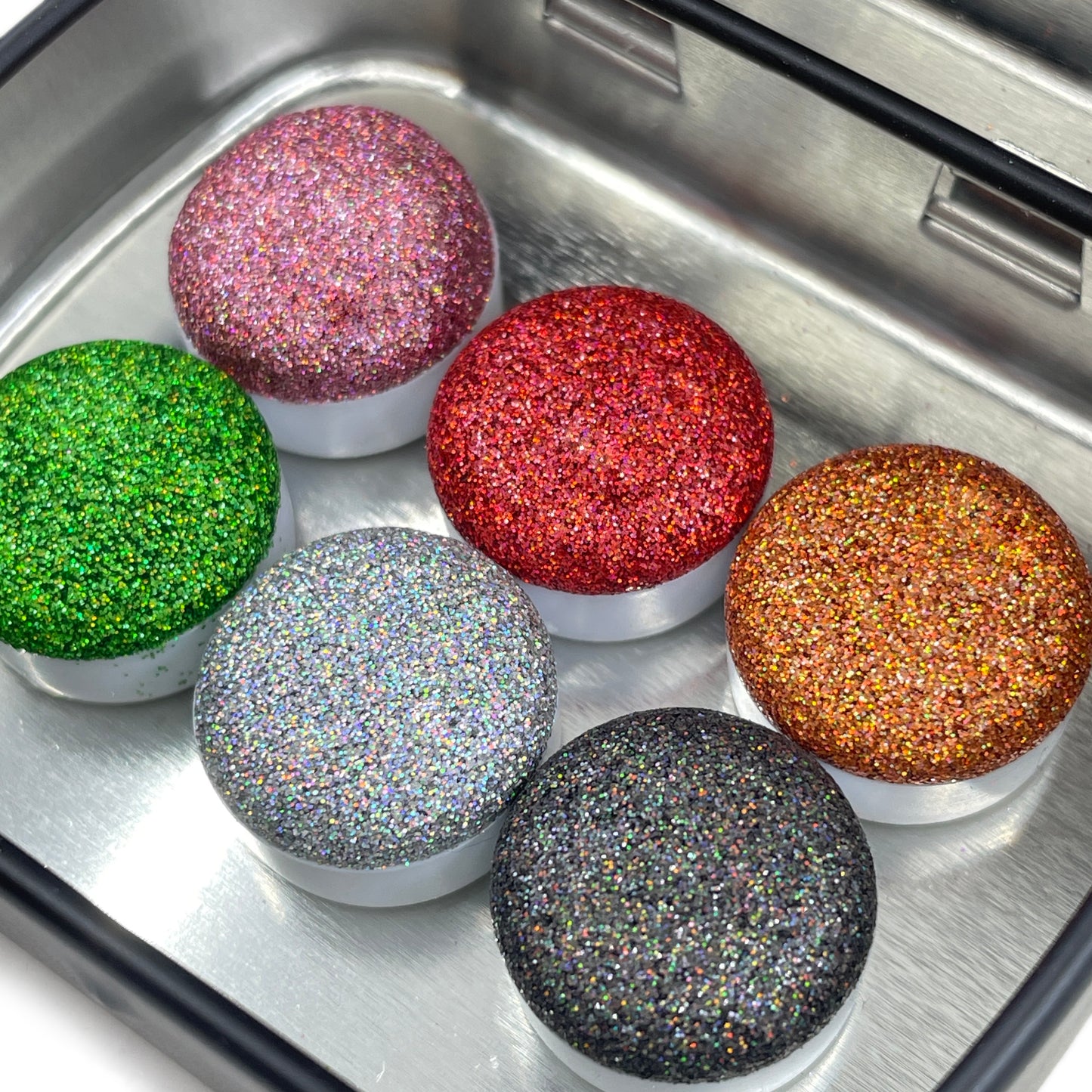 Button Galaxy set for Handmade Chunky Holo glitter watercolor paints half pans in Tin case