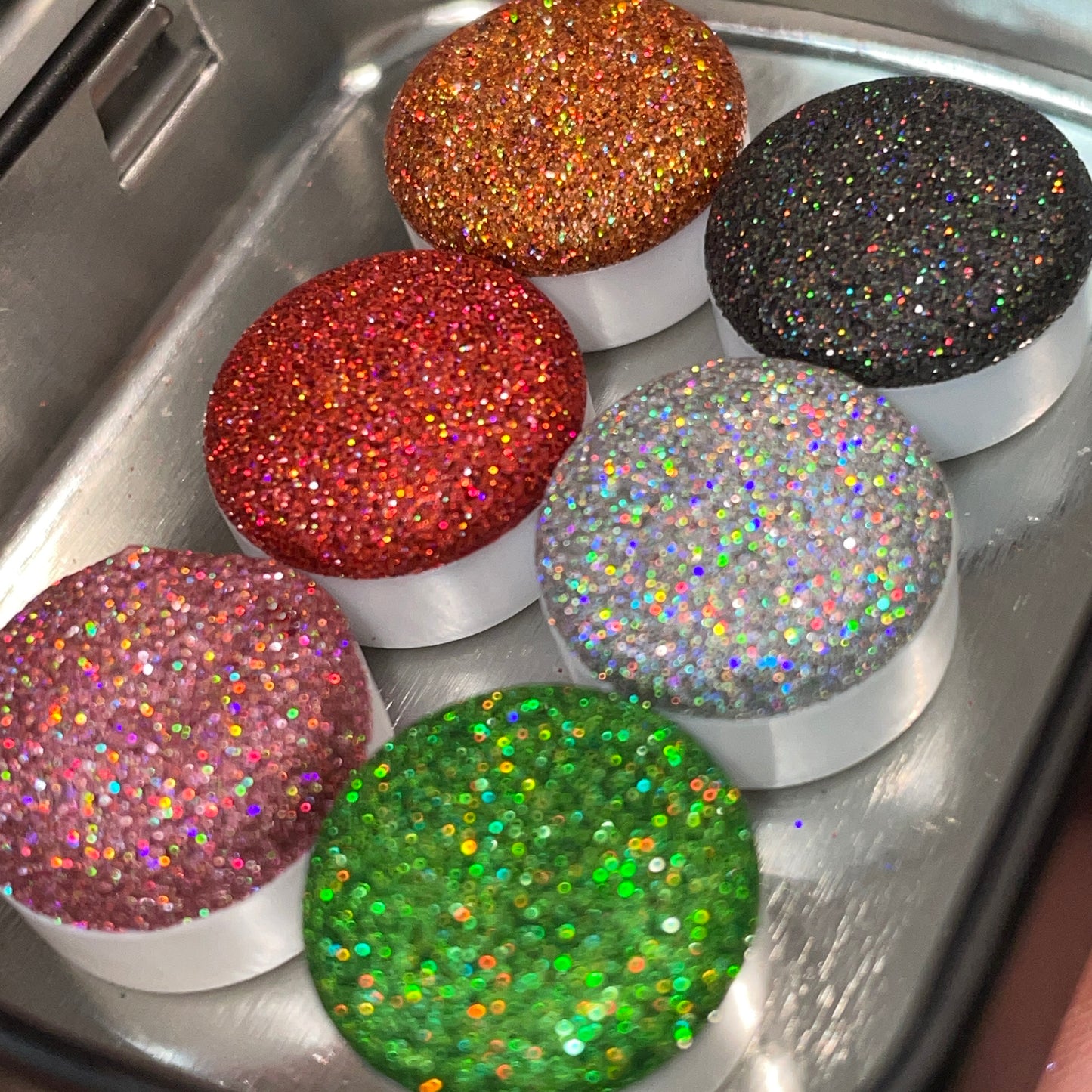 Button Galaxy set for Handmade Chunky Holo glitter watercolor paints half pans in Tin case