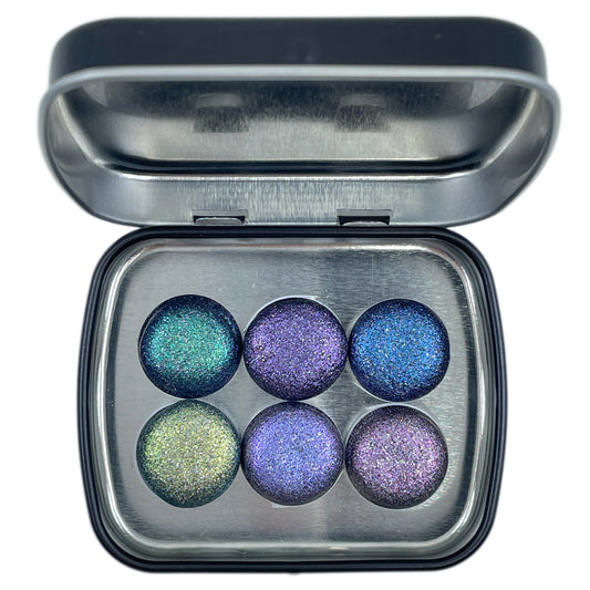 Button Night Series set Handmade Glittery Hologram shimmer watercolor Paint by iuilewatercolors