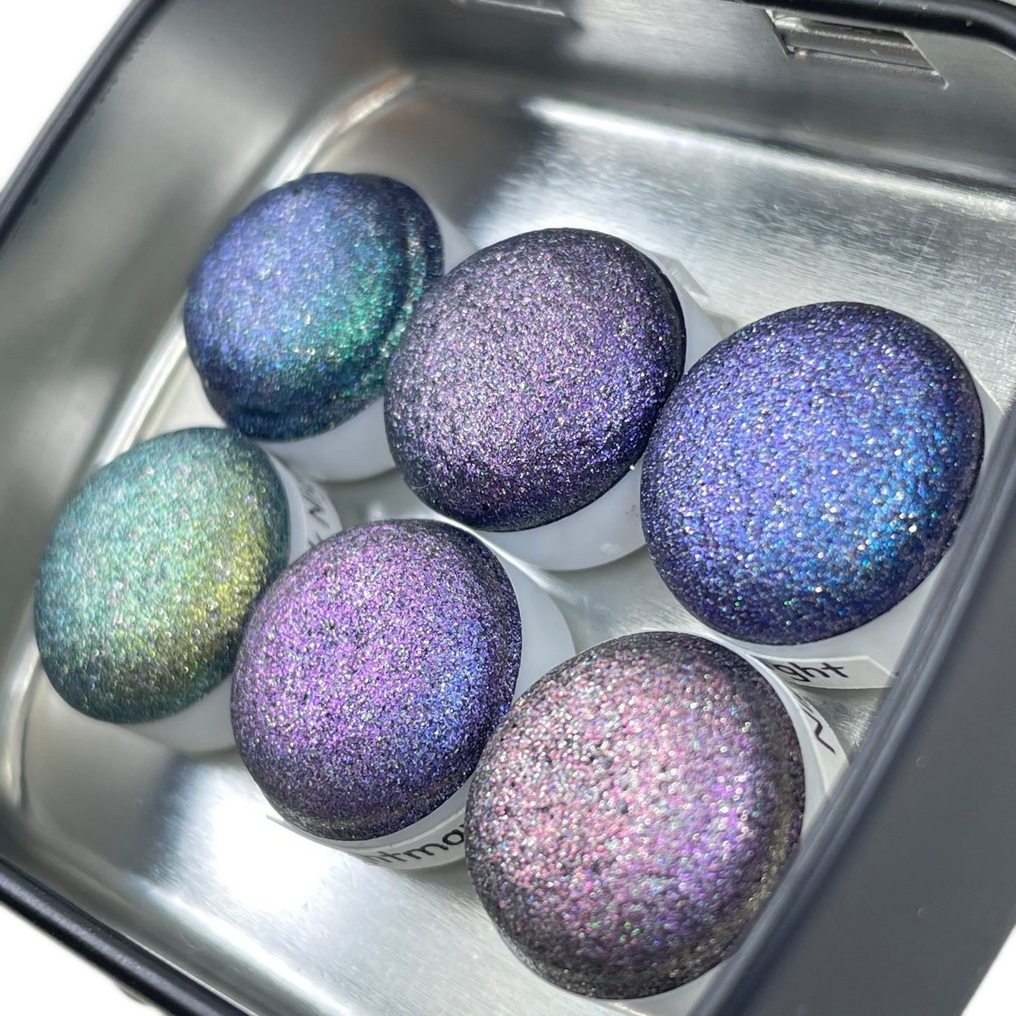 Button Night Series set Handmade Glittery Hologram shimmer watercolor Paint by iuilewatercolors