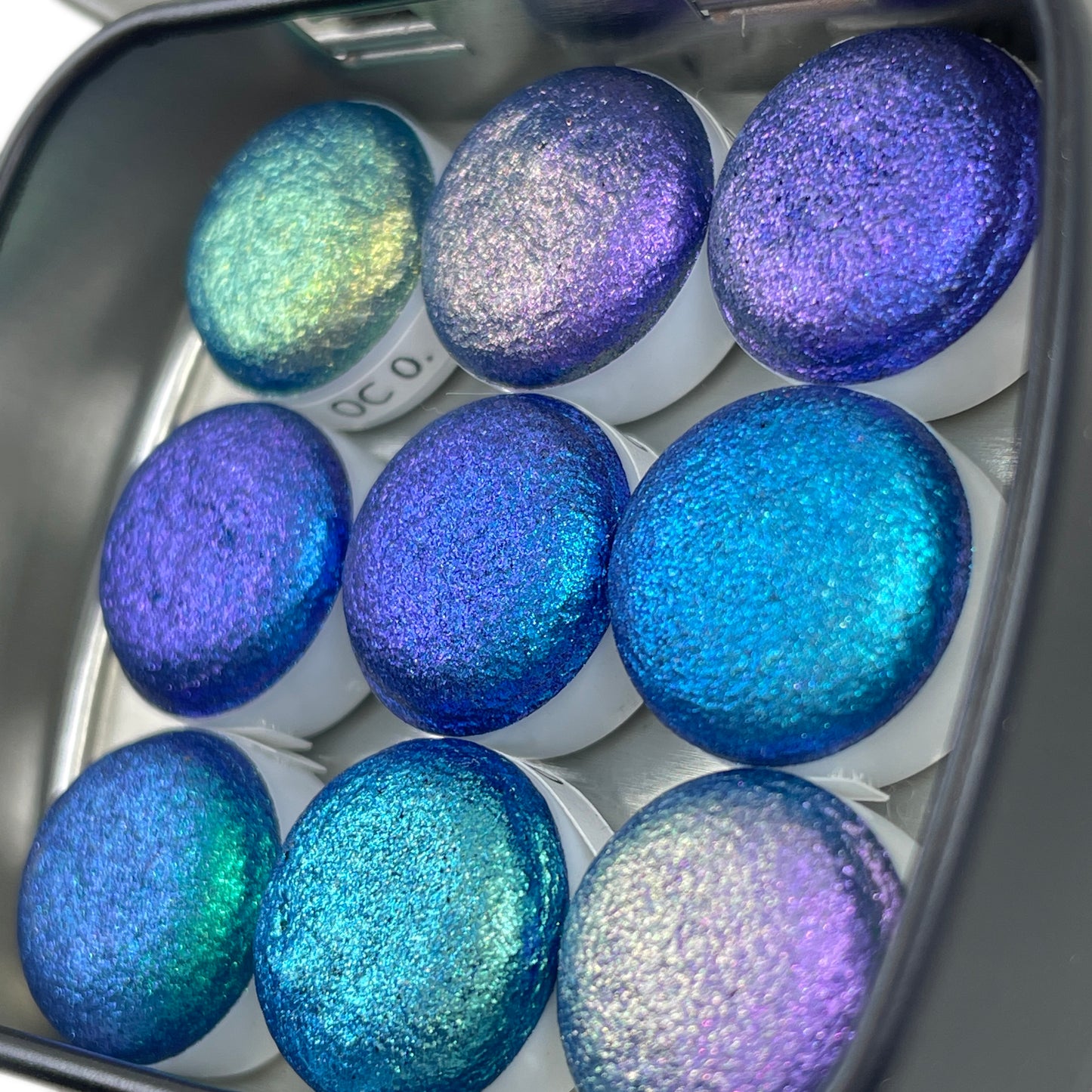 Oceans8 Button Pan Handmade Color Shift Aurora Shimmer Metallic Chameleon Watercolor Paints by iuilewatercolors