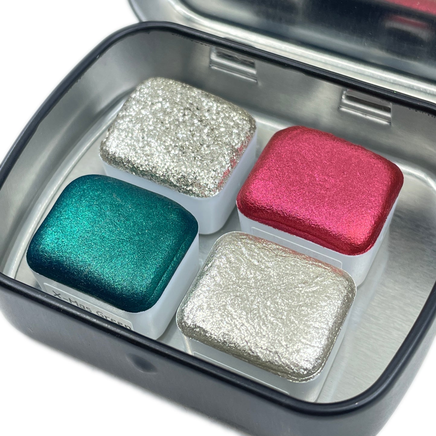 Jingle Bell set 4 Half Pan Handmade Mica Shimmer Metallic Watercolor Paints by iuilewatercolors