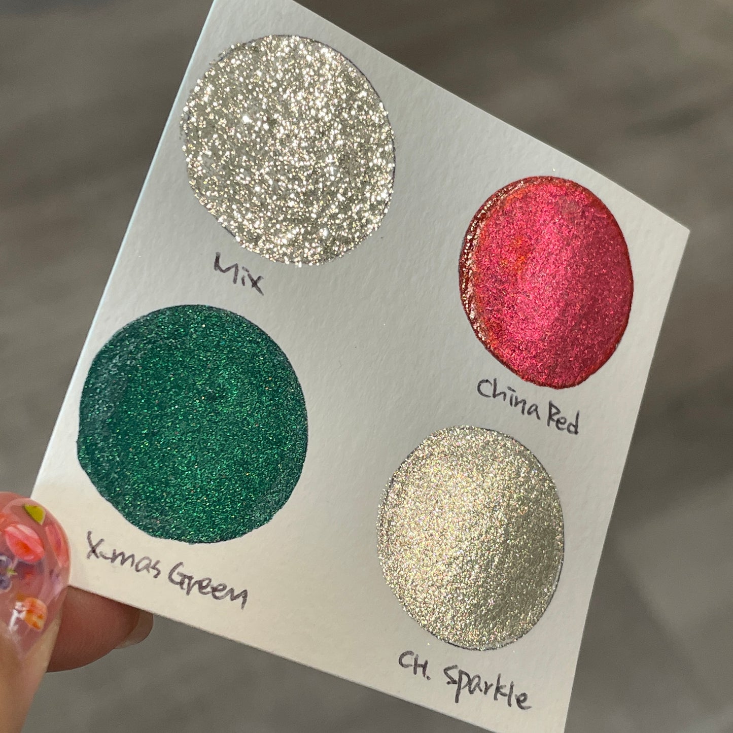 Jingle Bell Dot Card Handmade Chrome Shimmer Watercolor Paints by iuilewatercolors