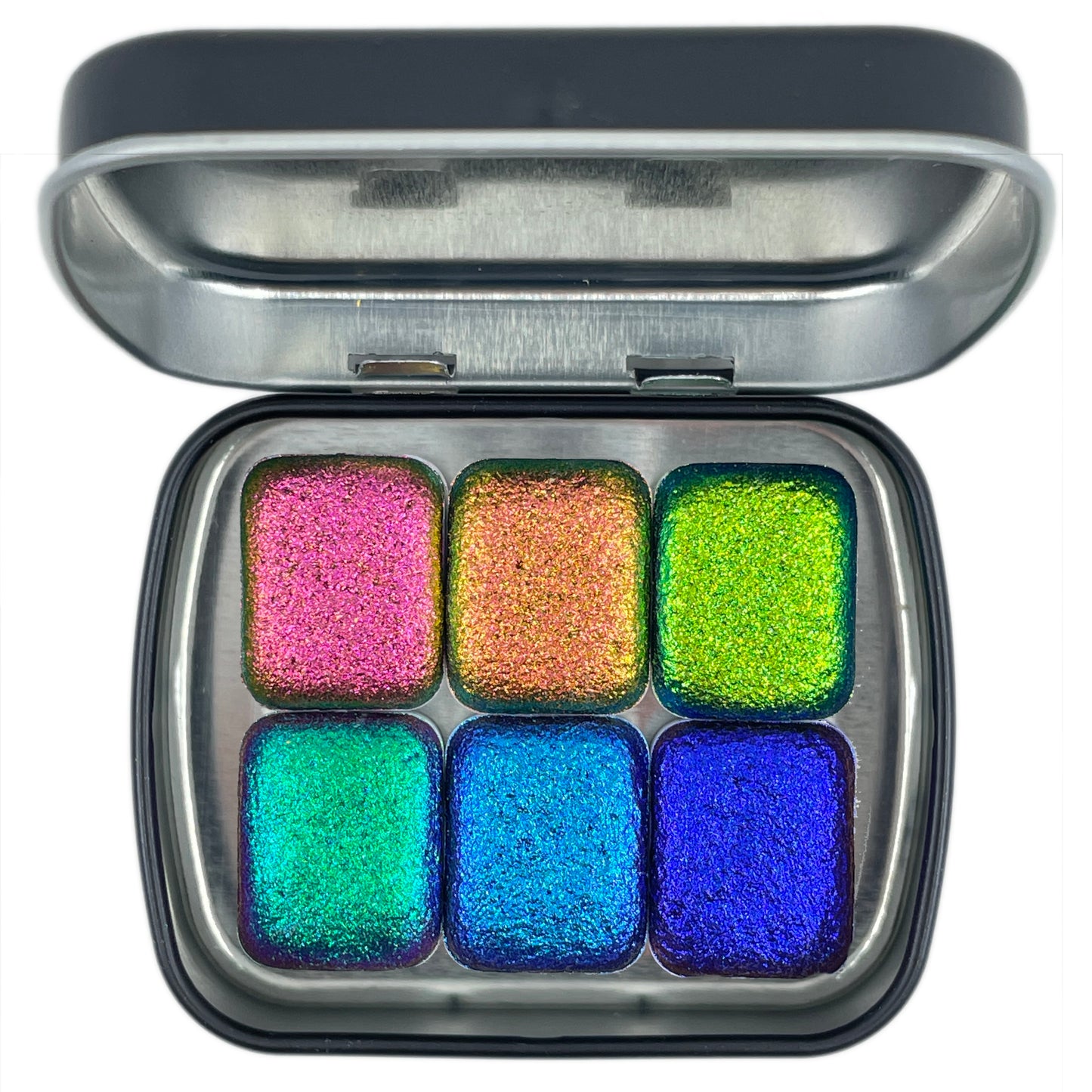 Vivid Q6 Quarter Pan Handmade Color Shift Aurora Shimmer Metallic Chameleon Watercolor Paints by iuilewatercolors