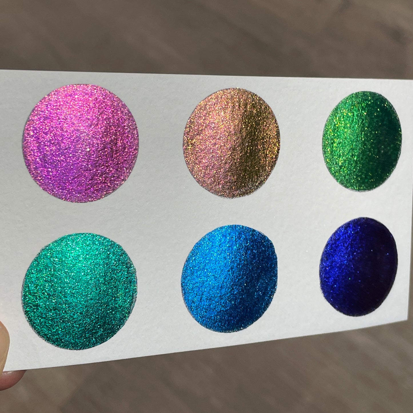 Vivid Q6 Quarter Pan Handmade Color Shift Aurora Shimmer Metallic Chameleon Watercolor Paints by iuilewatercolors