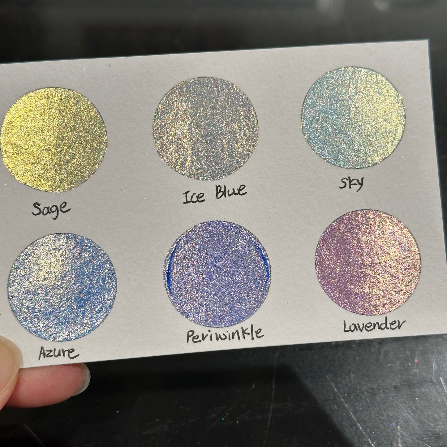 Blue Gold Dot Card Handmade Chrome Super Color Shift Shimmer Watercolor Paints by iuilewatercolors