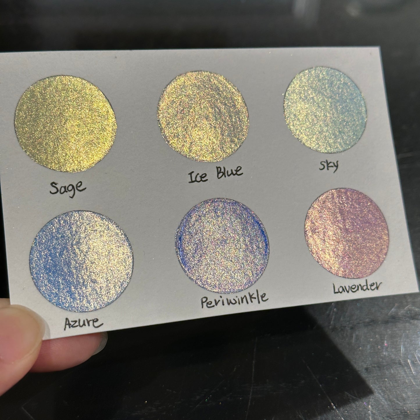 Blue Gold Dot Card Handmade Chrome Super Color Shift Shimmer Watercolor Paints by iuilewatercolors