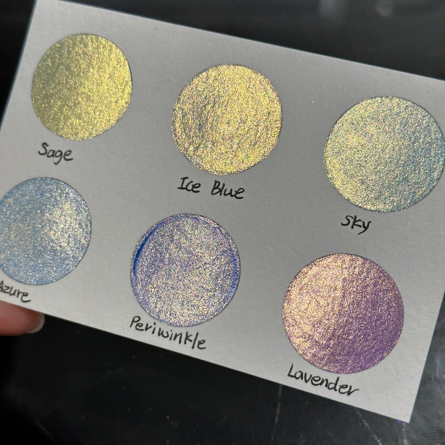 Blue Gold Dot Card Handmade Chrome Super Color Shift Shimmer Watercolor Paints by iuilewatercolors