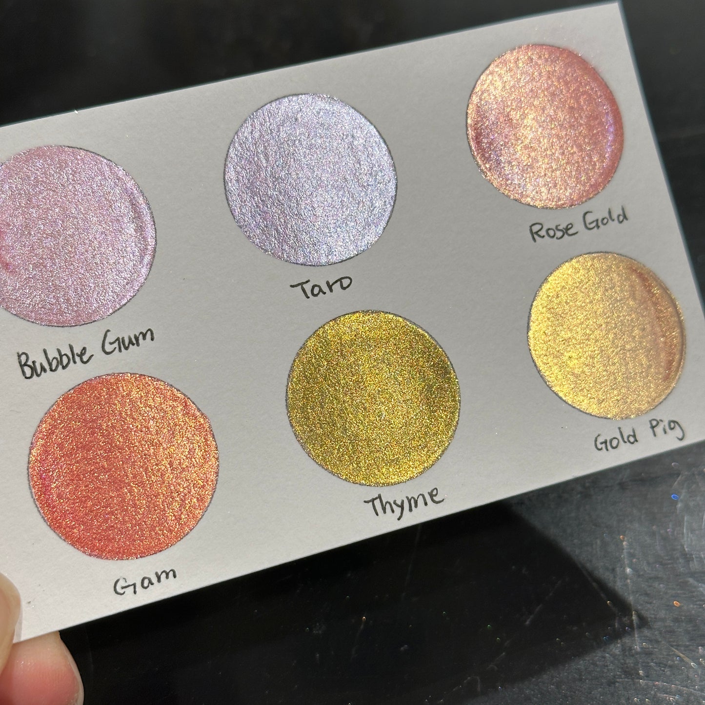 Pink Gold Dot Card Handmade Chrome Super Color Shift Shimmer Watercolor Paints by iuilewatercolors