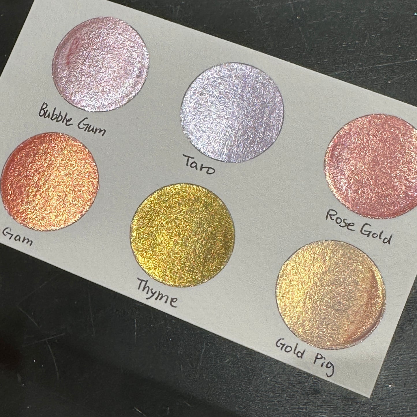 Pink Gold Dot Card Handmade Chrome Super Color Shift Shimmer Watercolor Paints by iuilewatercolors
