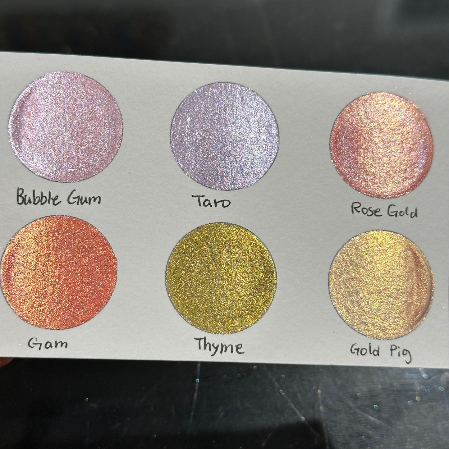 Pink Gold Dot Card Handmade Chrome Super Color Shift Shimmer Watercolor Paints by iuilewatercolors