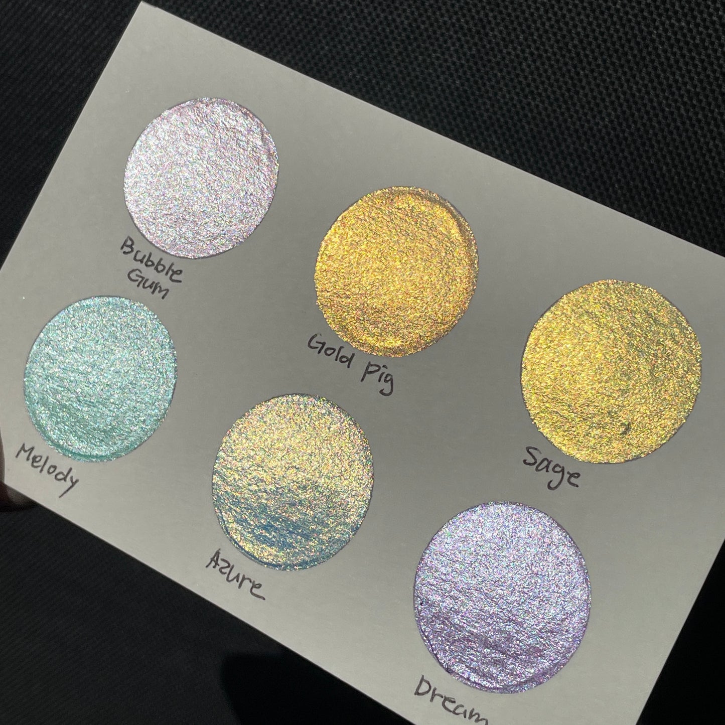 Pink Gold Dot Card Handmade Chrome Super Color Shift Shimmer Watercolor Paints by iuilewatercolors