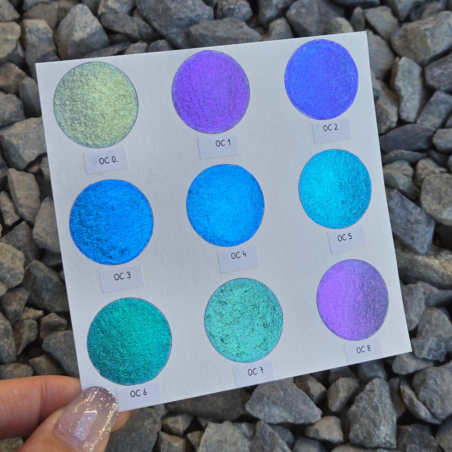 Oceans8 Quarter Pan Handmade Color Shift Aurora Shimmer Metallic Chameleon Watercolor Paints by iuilewatercolors