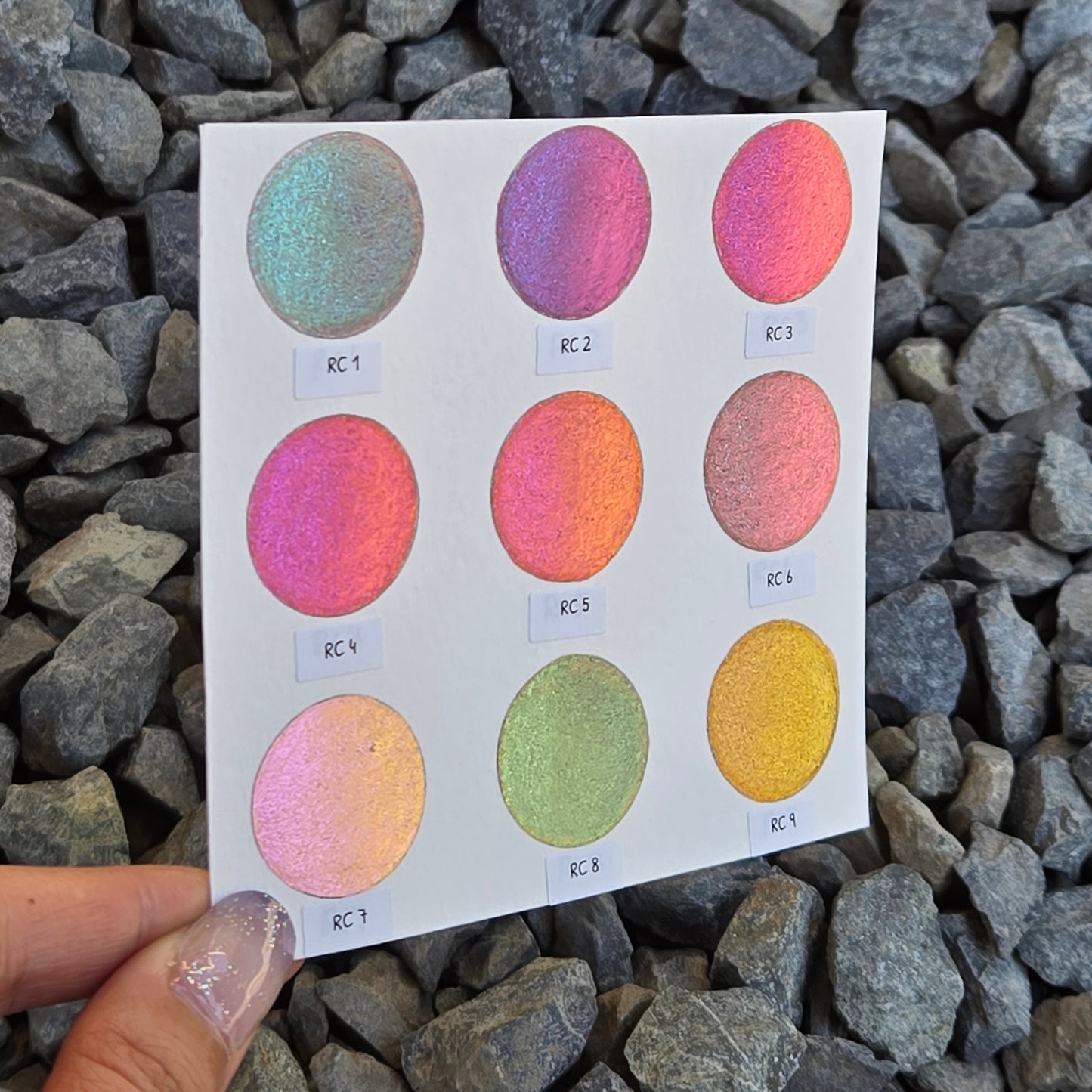 RC Dot Card Tester Sampler Watercolor Shimmer Glittery Paints