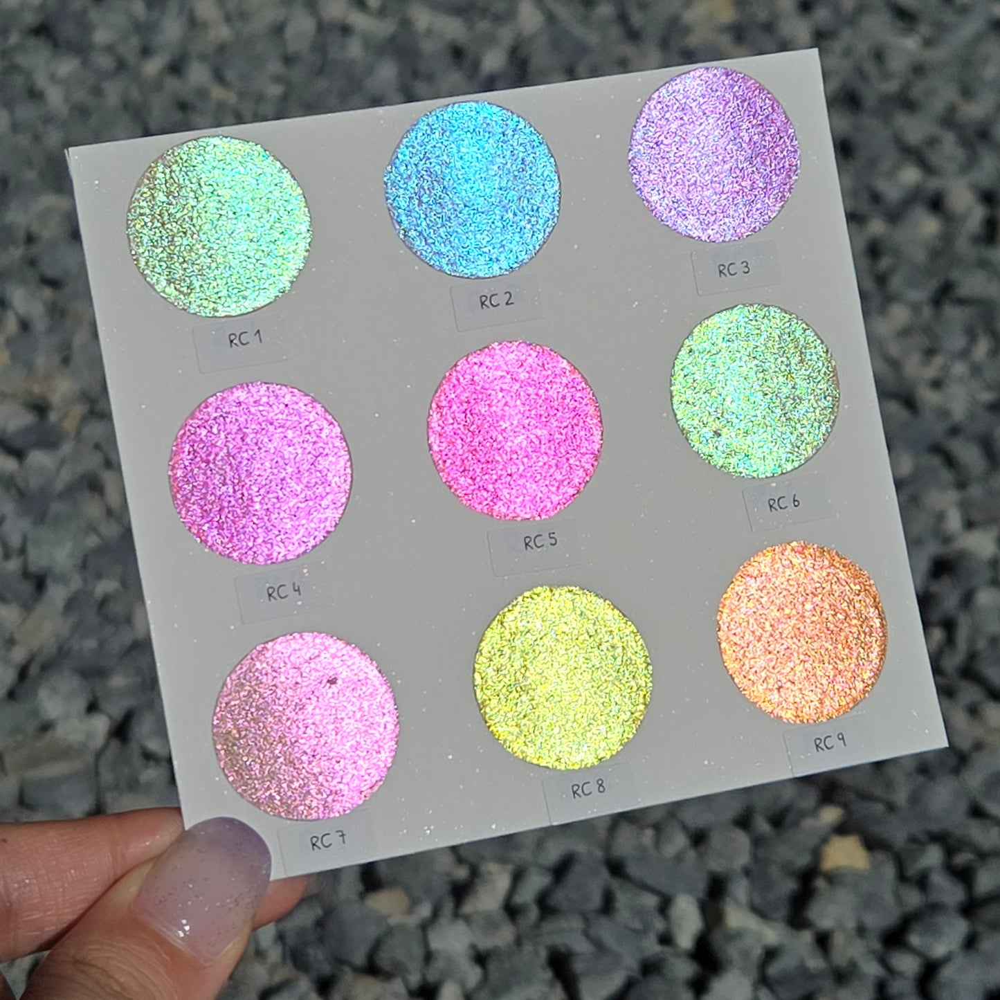 RC Dot Card Tester Sampler Watercolor Shimmer Glittery Paints