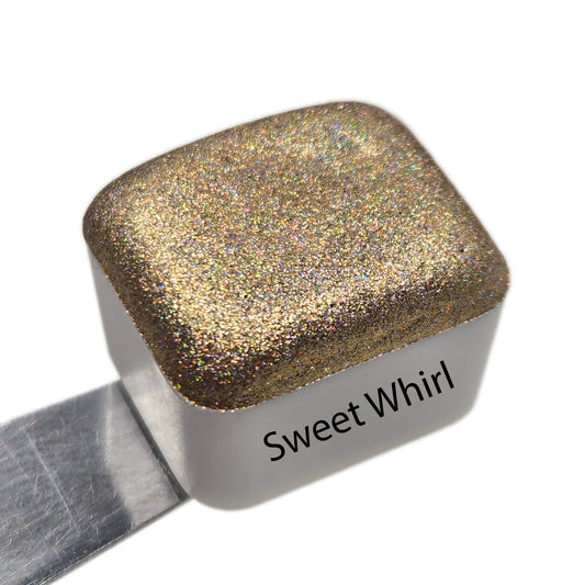 Sweet Whirl Half Pan Cotton Candy Handmade Chrome Shimmer Holographic Watercolor Paints by iuilewatercolors