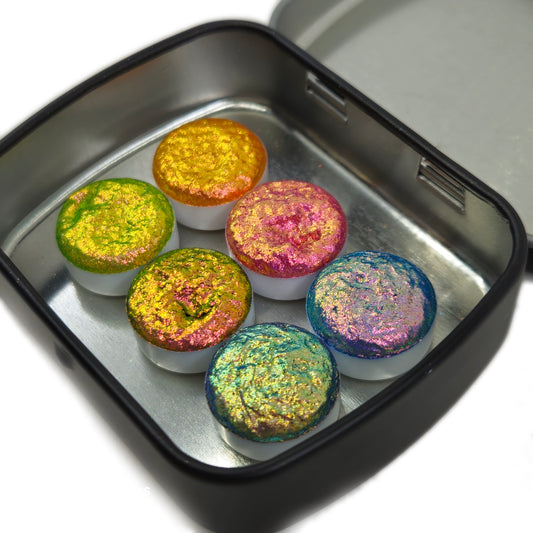 Button Tropical Set Handmade Super Color Shift Aurora Shimmer Chrome Shine Finish Watercolor Paint