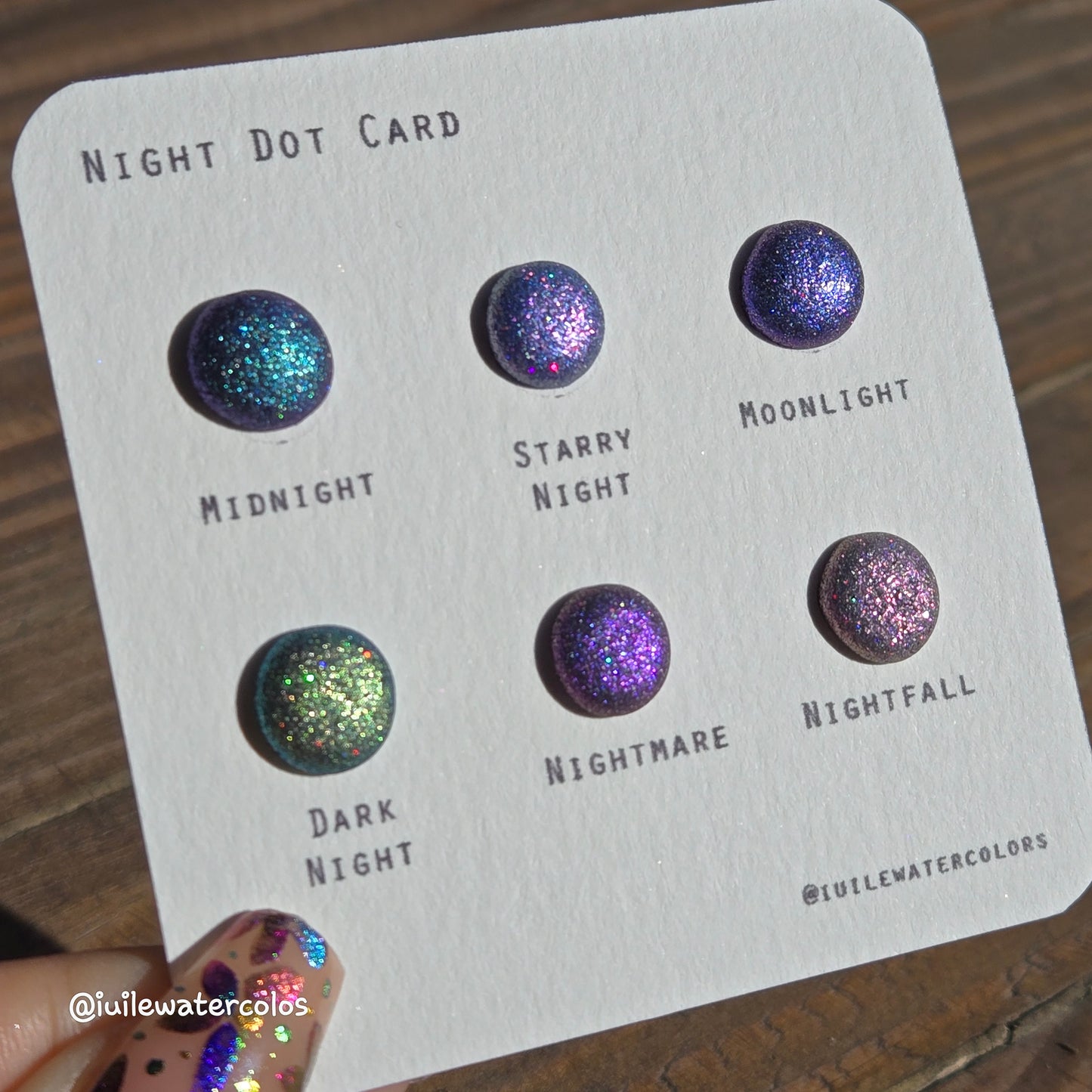 Night Dot Card Tester Sampler Watercolor Shimmer Glittery Paints