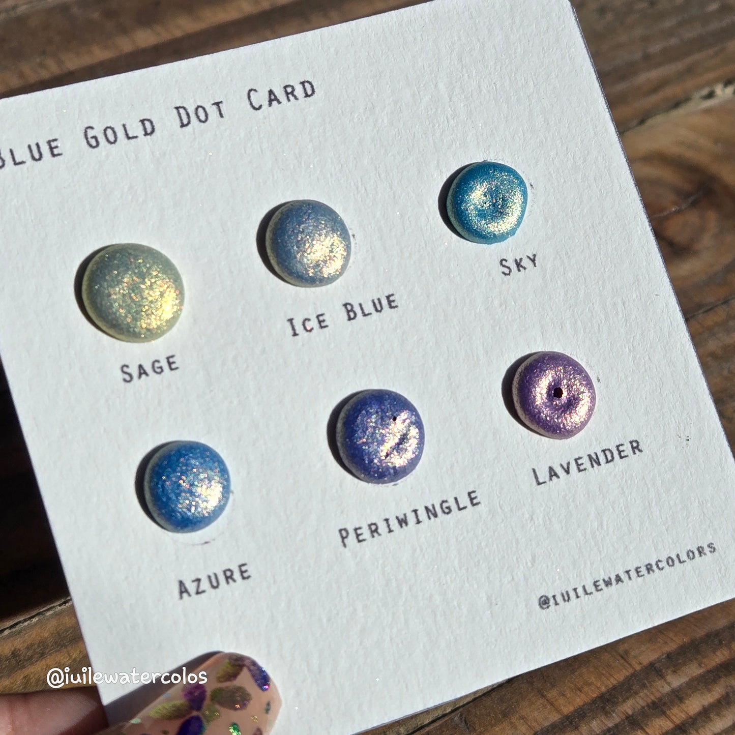Blue Gold Dot Card Handmade Chrome Super Color Shift Shimmer Watercolor Paints by iuilewatercolors