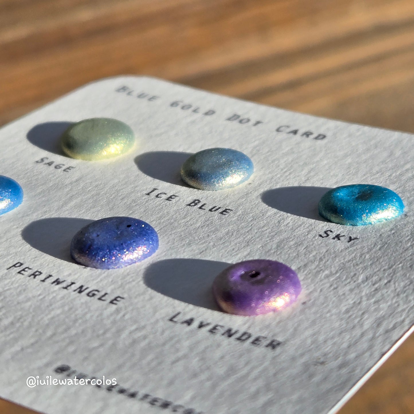 Blue Gold Dot Card Handmade Chrome Super Color Shift Shimmer Watercolor Paints by iuilewatercolors