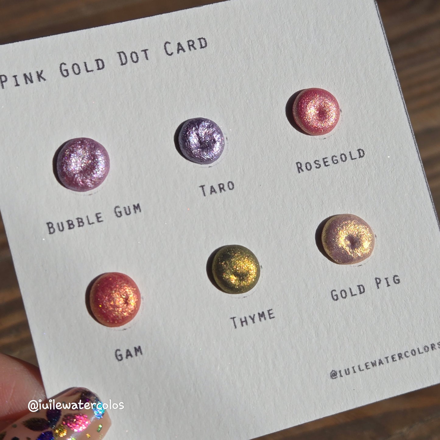 Pink Gold Dot Card Handmade Chrome Super Color Shift Shimmer Watercolor Paints by iuilewatercolors