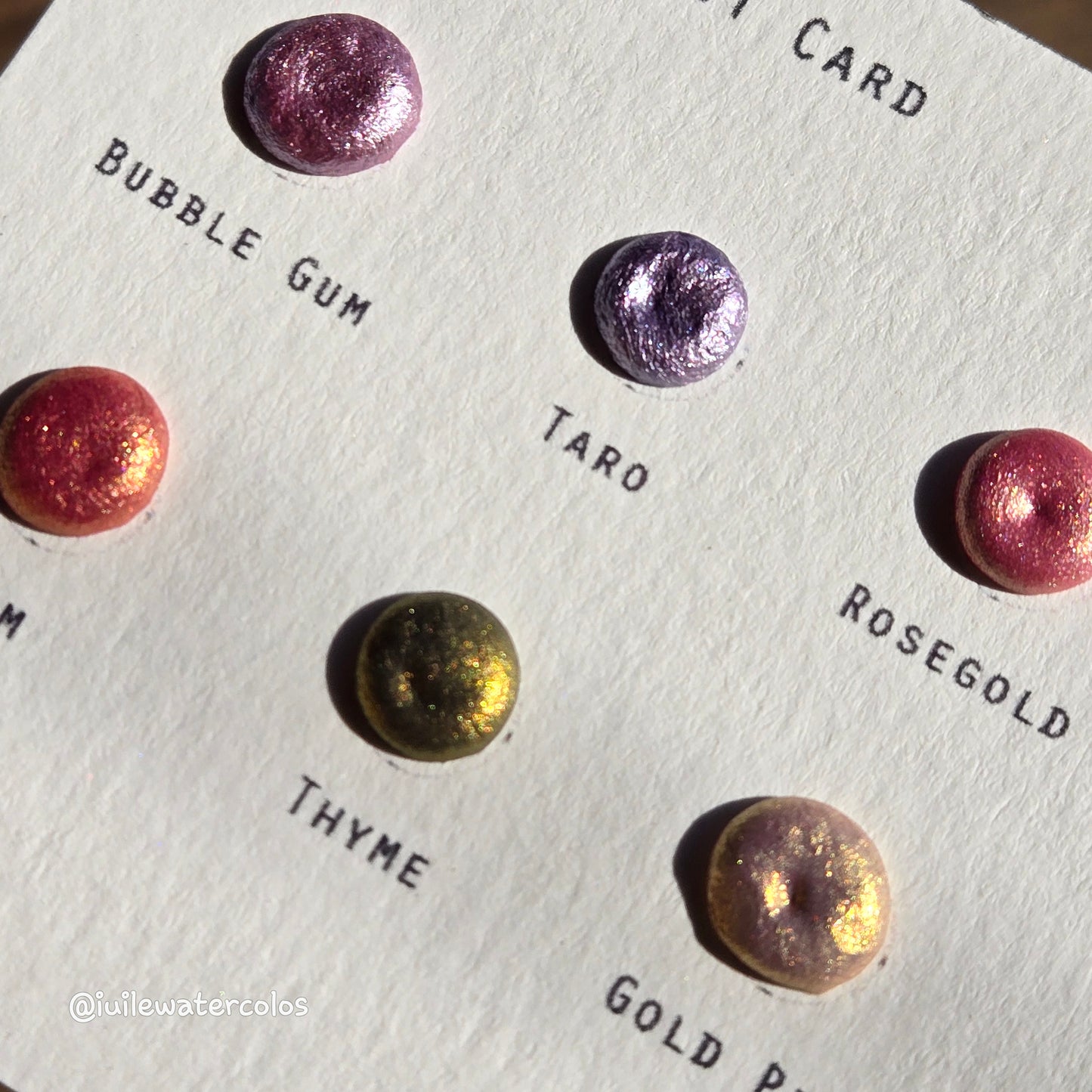 Pink Gold Dot Card Handmade Chrome Super Color Shift Shimmer Watercolor Paints by iuilewatercolors