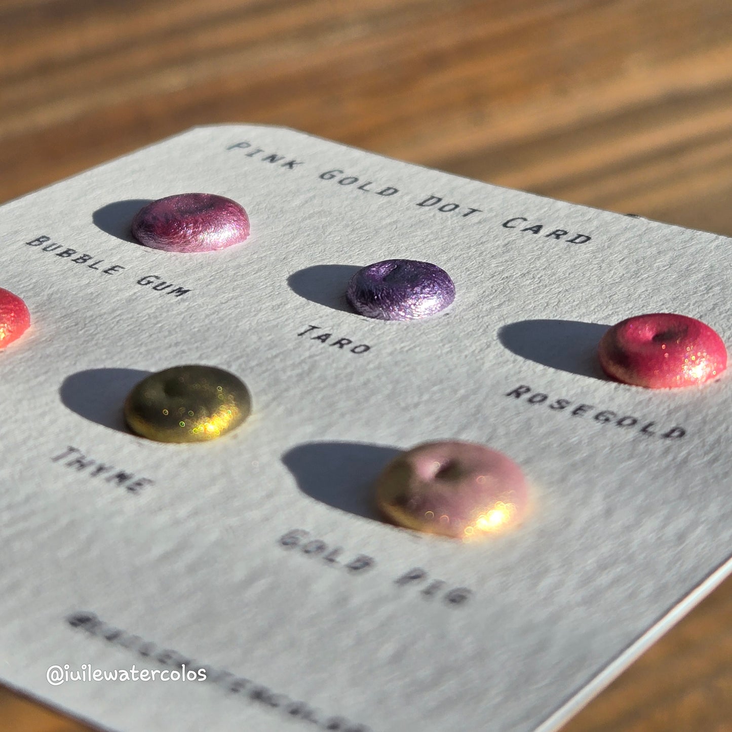 Pink Gold Dot Card Handmade Chrome Super Color Shift Shimmer Watercolor Paints by iuilewatercolors