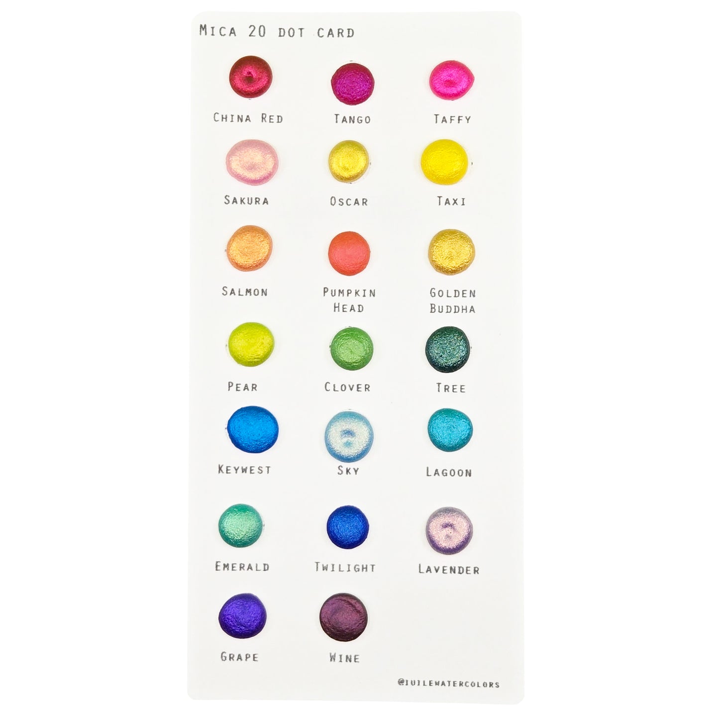 Mica 20 Dot Card Tester Sampler Handmade Color Shift Aurora Shimmer Metallic Chameleon Watercolor Paints by iuilewatercolors