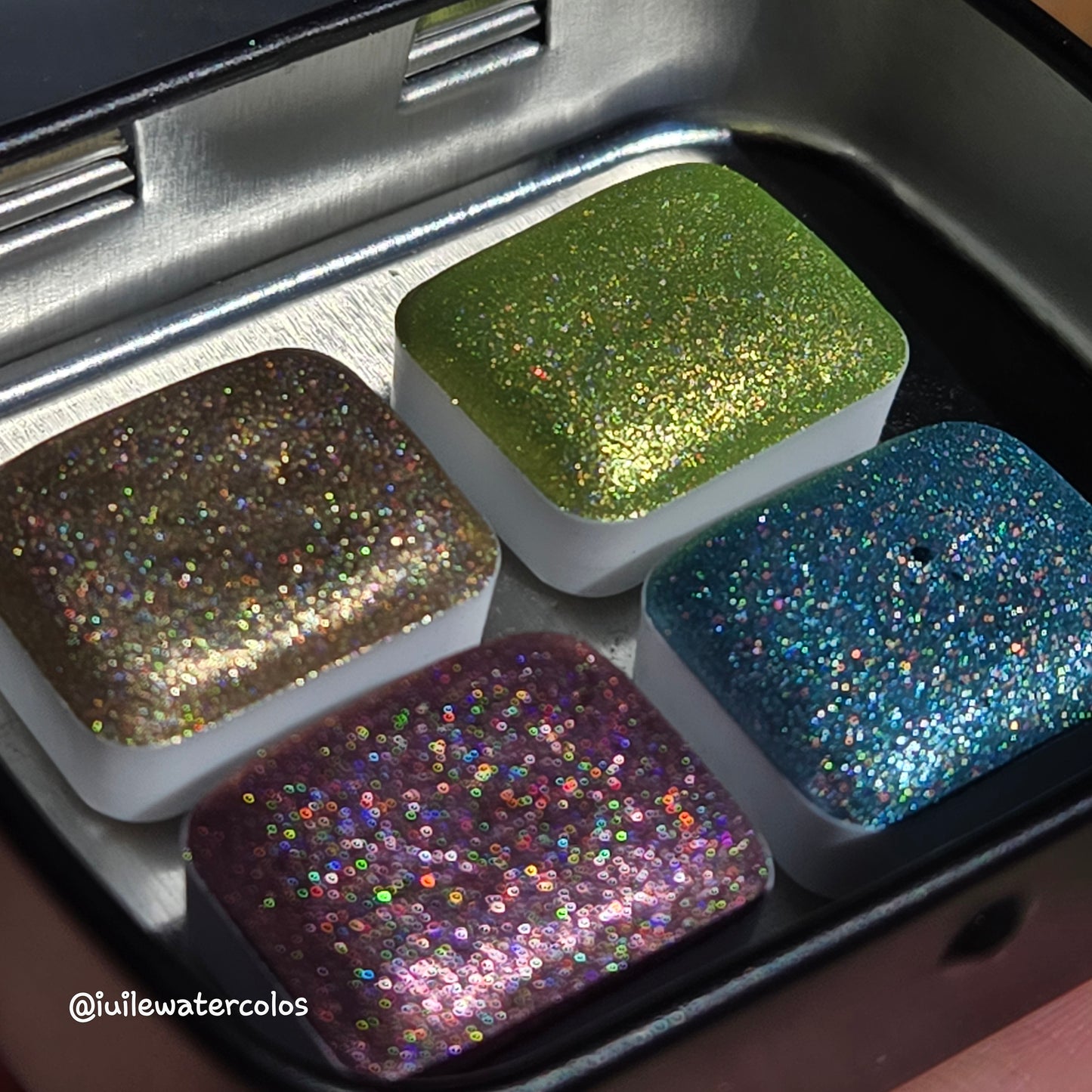Cotton Candy Quarter set Handmade Chrome Shimmer Holographic Watercolor Paints by iuilewatercolors