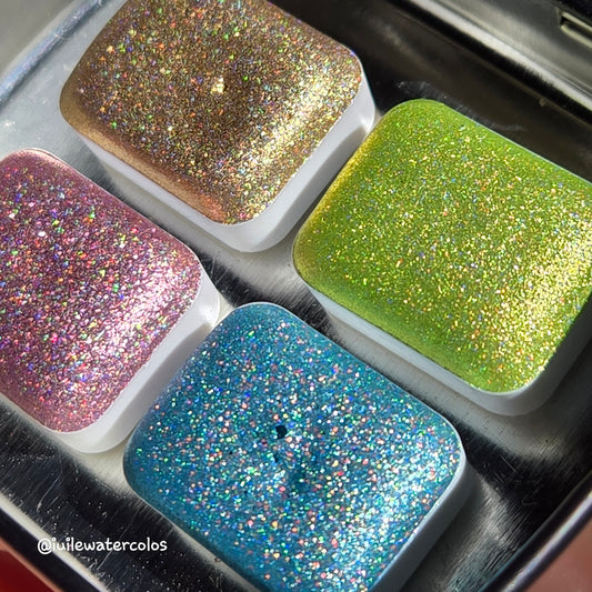 Cotton Candy Quarter set Handmade Chrome Shimmer Holographic Watercolor Paints by iuilewatercolors