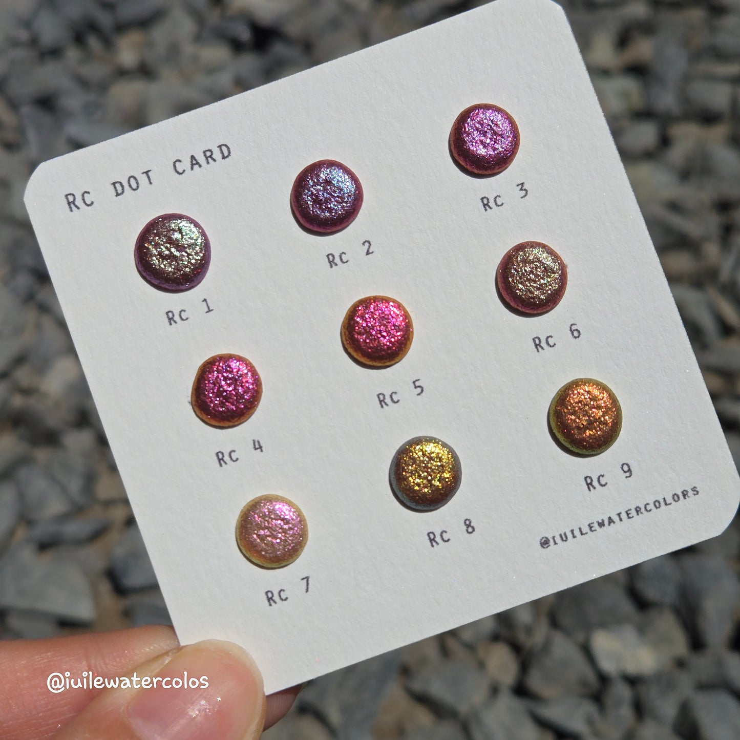 RC Dot Card Tester Sampler Watercolor Shimmer Glittery Paints