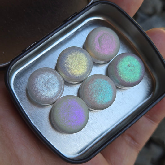 Button Shiny Fairy Set Handmade Iridescent Chameleon Aurora Shimmer Watercolor Paints