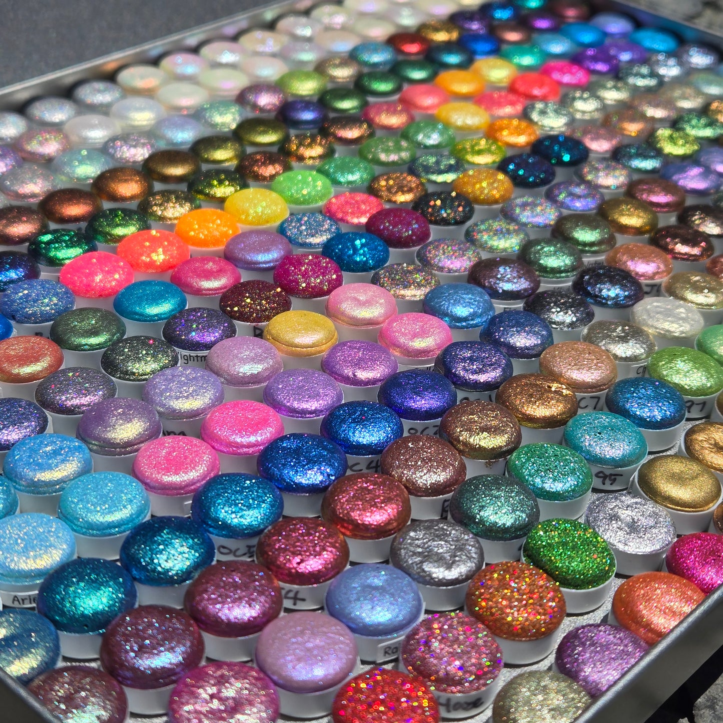 Mega Button Set Completed iuilewatercolors handmade Shimmer Colorshift Chameleon Hologram Glitter paints in a tin case
