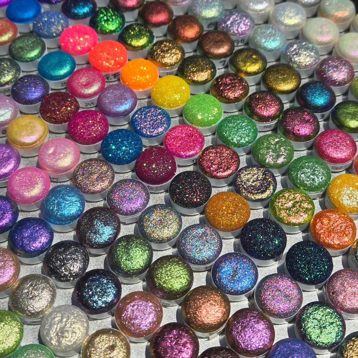 Mega Button Set Completed iuilewatercolors handmade Shimmer Colorshift Chameleon Hologram Glitter paints in a tin case