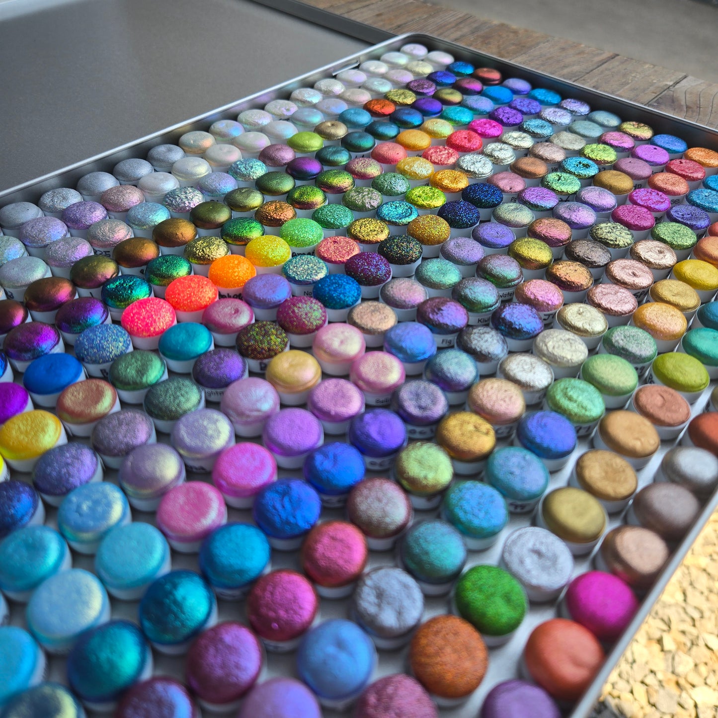 Mega Button Set Completed iuilewatercolors handmade Shimmer Colorshift Chameleon Hologram Glitter paints in a tin case