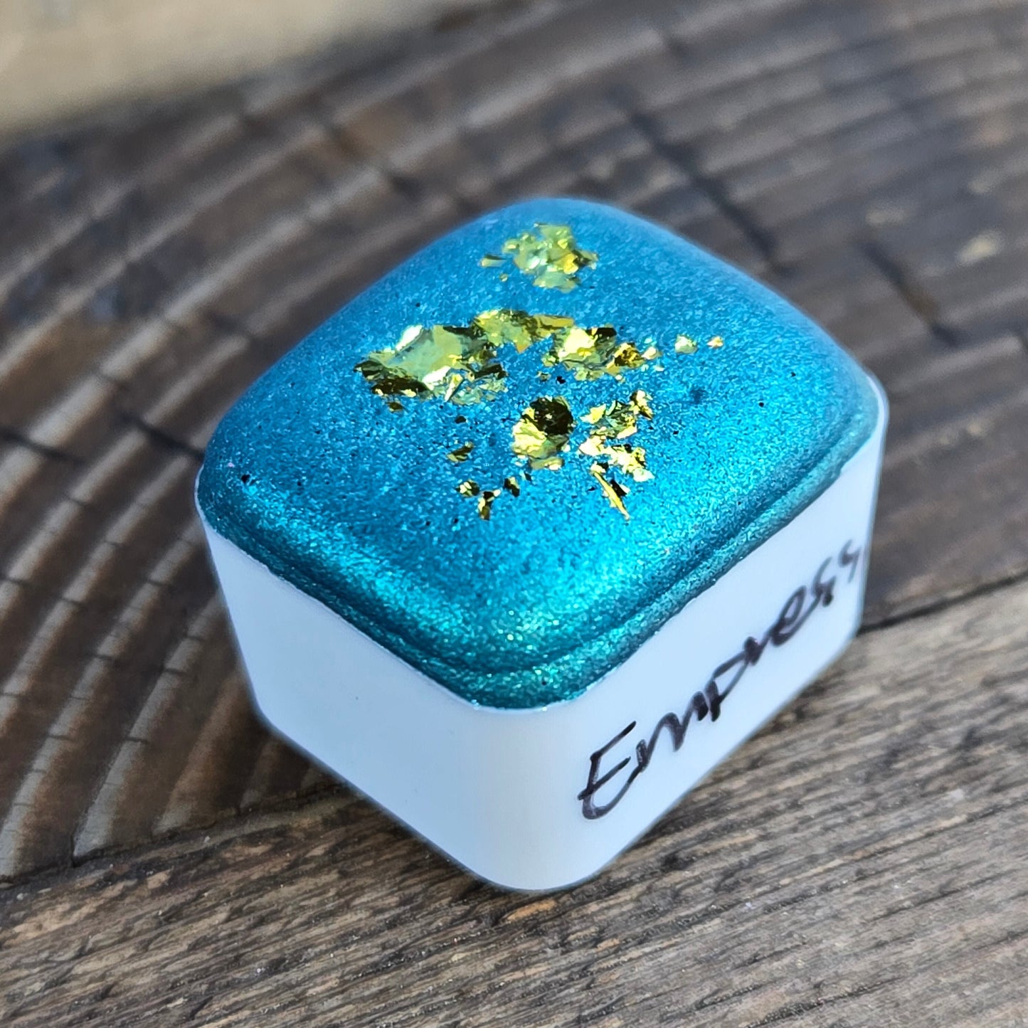 Empress Green Teal Half Pan Handmade Shimmer Watercolor Paints by iuilewatercolors
