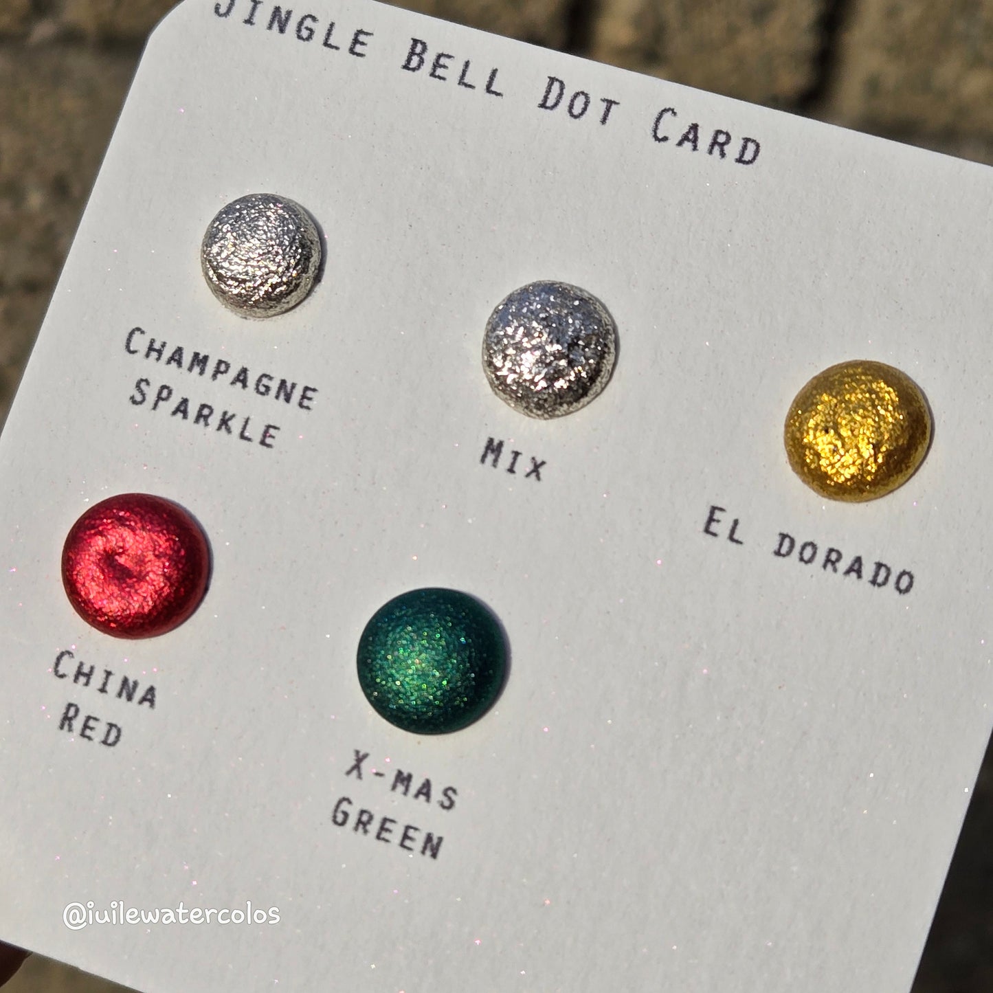 Jingle Bell Dot Card Handmade Chrome Shimmer Watercolor Paints by iuilewatercolors